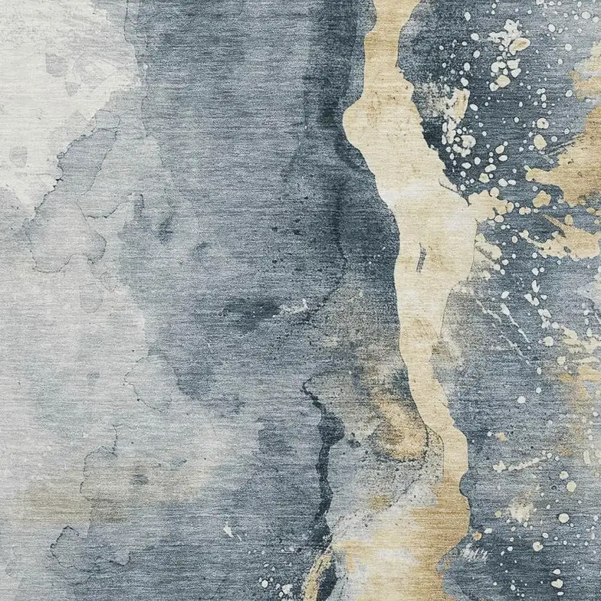 Graphite Gold And Silver Abstract Washable Area Rug With UV Protection Photo 2