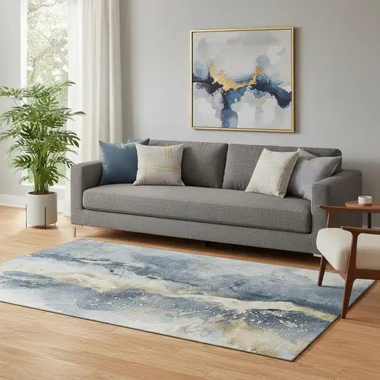 Graphite Gold And Silver Abstract Washable Area Rug With UV Protection Photo 2