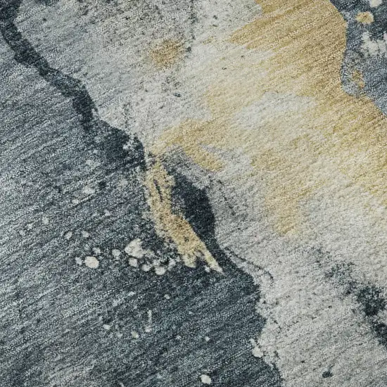 Graphite Gold And Silver Abstract Washable Area Rug With UV Protection Photo 9