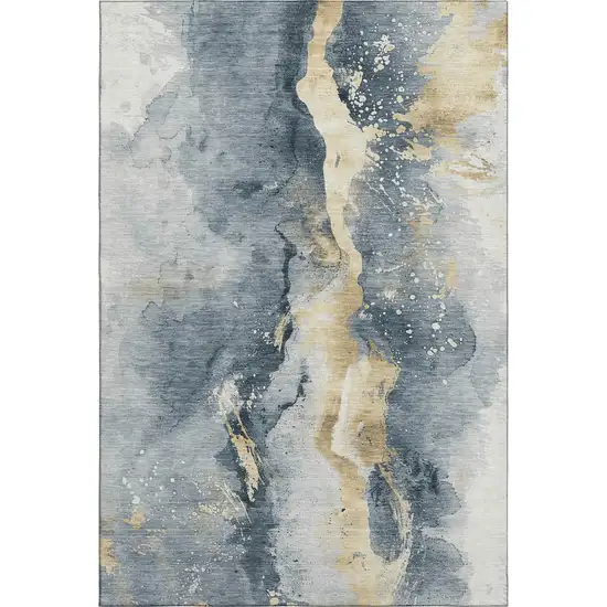Graphite Gold And Silver Abstract Washable Area Rug With UV Protection Photo 1