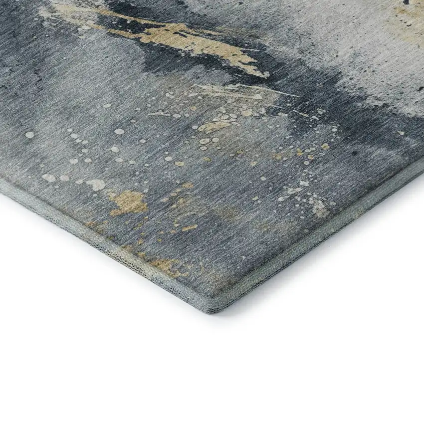 Graphite Gold And Silver Abstract Washable Area Rug With UV Protection Photo 6