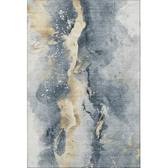 Graphite Gold And Silver Abstract Washable Area Rug With UV Protection Photo 2