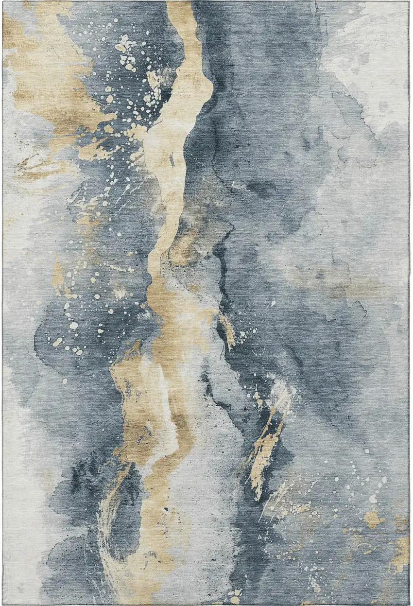 Graphite Gold And Silver Abstract Washable Area Rug With UV Protection Photo 2