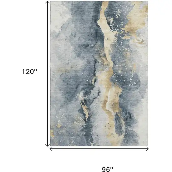 Graphite Gold And Silver Abstract Washable Area Rug With UV Protection Photo 9