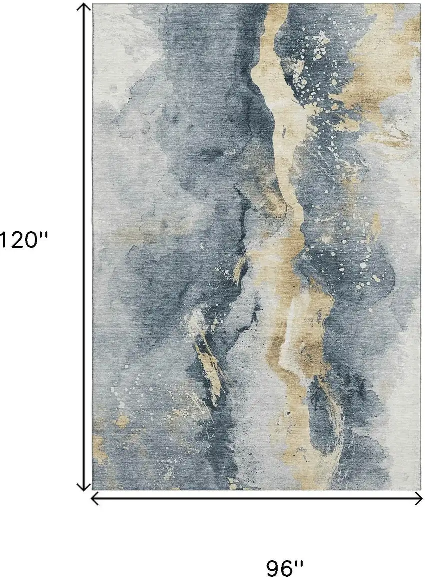 Graphite Gold And Silver Abstract Washable Area Rug With UV Protection Photo 9