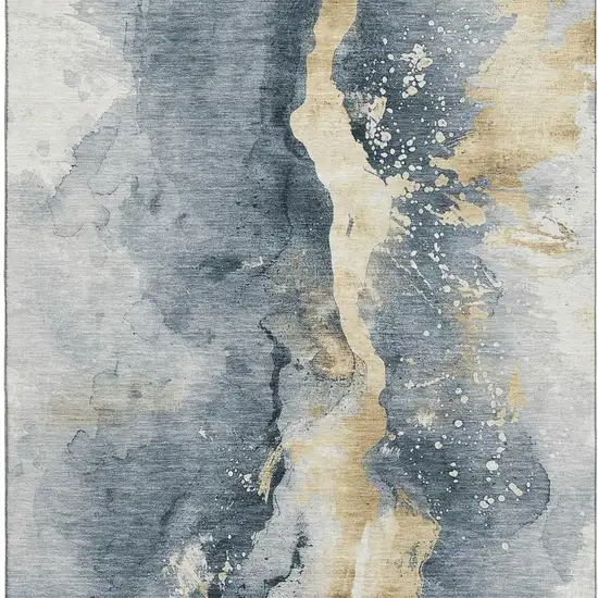 Graphite Gold And Silver Abstract Washable Area Rug With UV Protection Photo 2