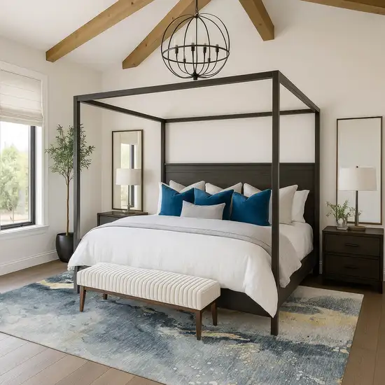 Graphite Gold And Silver Abstract Washable Area Rug With UV Protection Photo 4