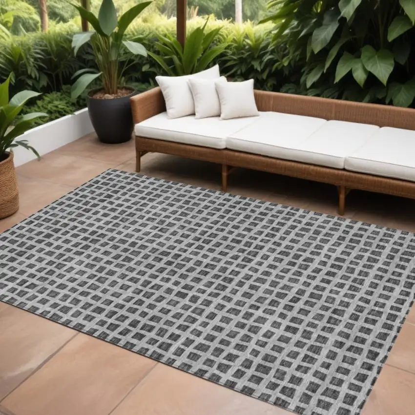 Graphite Gray And Silver Geometric Washable Indoor Outdoor Area Rug Photo 1