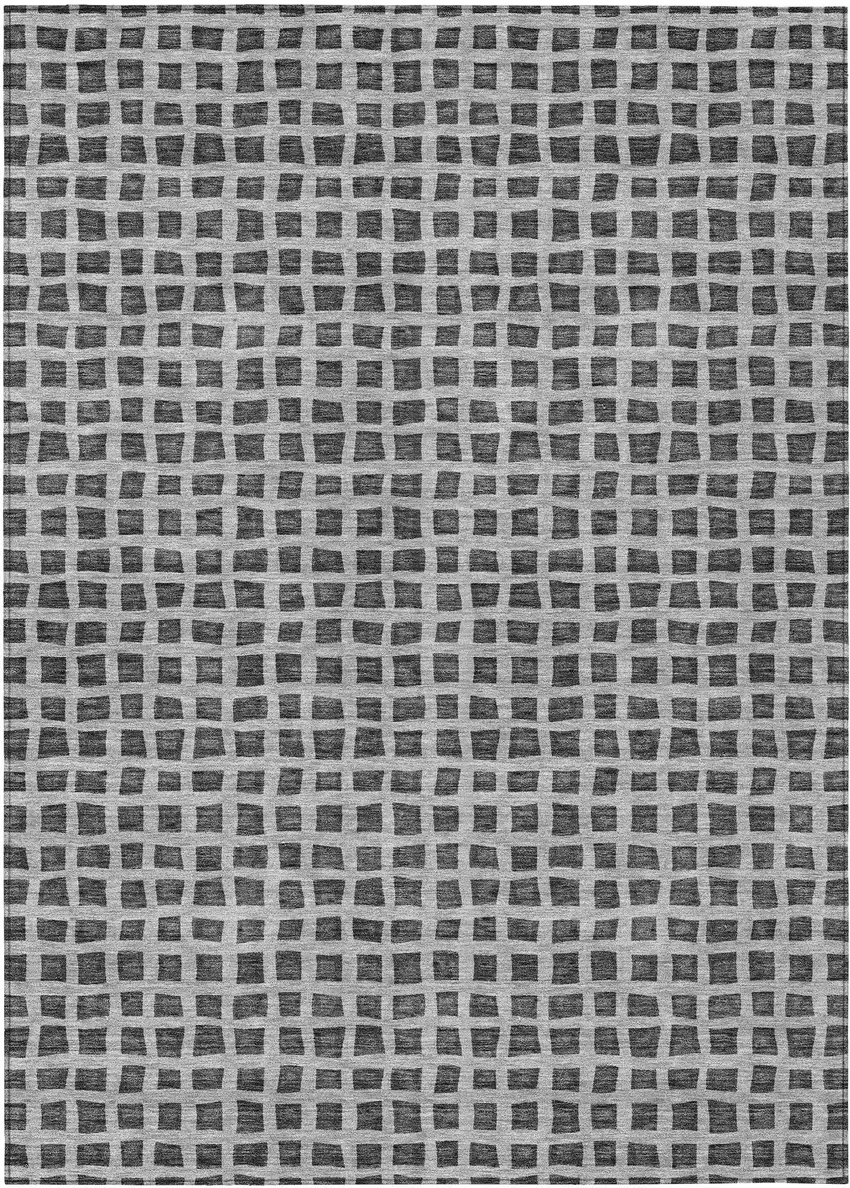 Graphite Gray And Silver Geometric Washable Indoor Outdoor Area Rug Photo 2