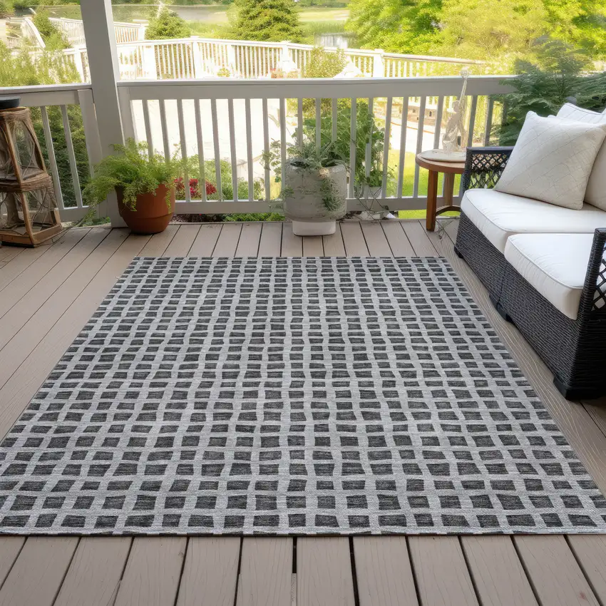 Graphite Gray And Silver Geometric Washable Indoor Outdoor Area Rug Photo 8