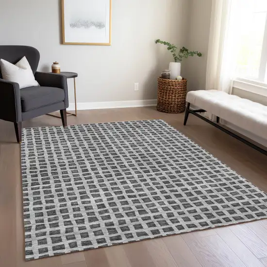 Graphite Gray And Silver Geometric Washable Indoor Outdoor Area Rug Photo 9