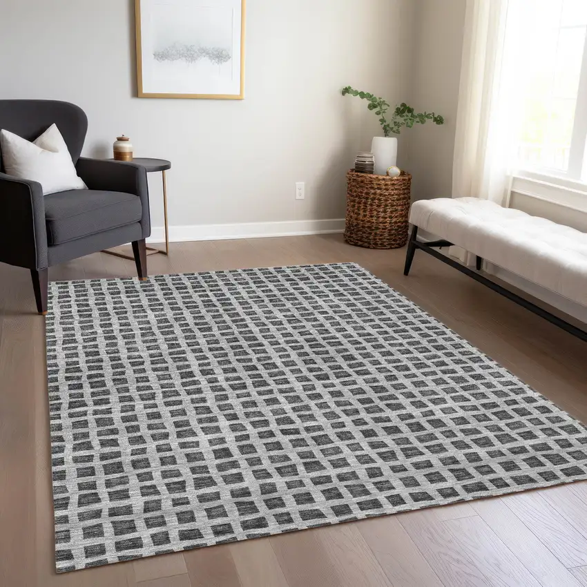 Graphite Gray And Silver Geometric Washable Indoor Outdoor Area Rug Photo 9