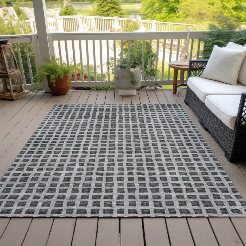 Graphite Gray And Silver Geometric Washable Indoor Outdoor Area Rug Photo 8