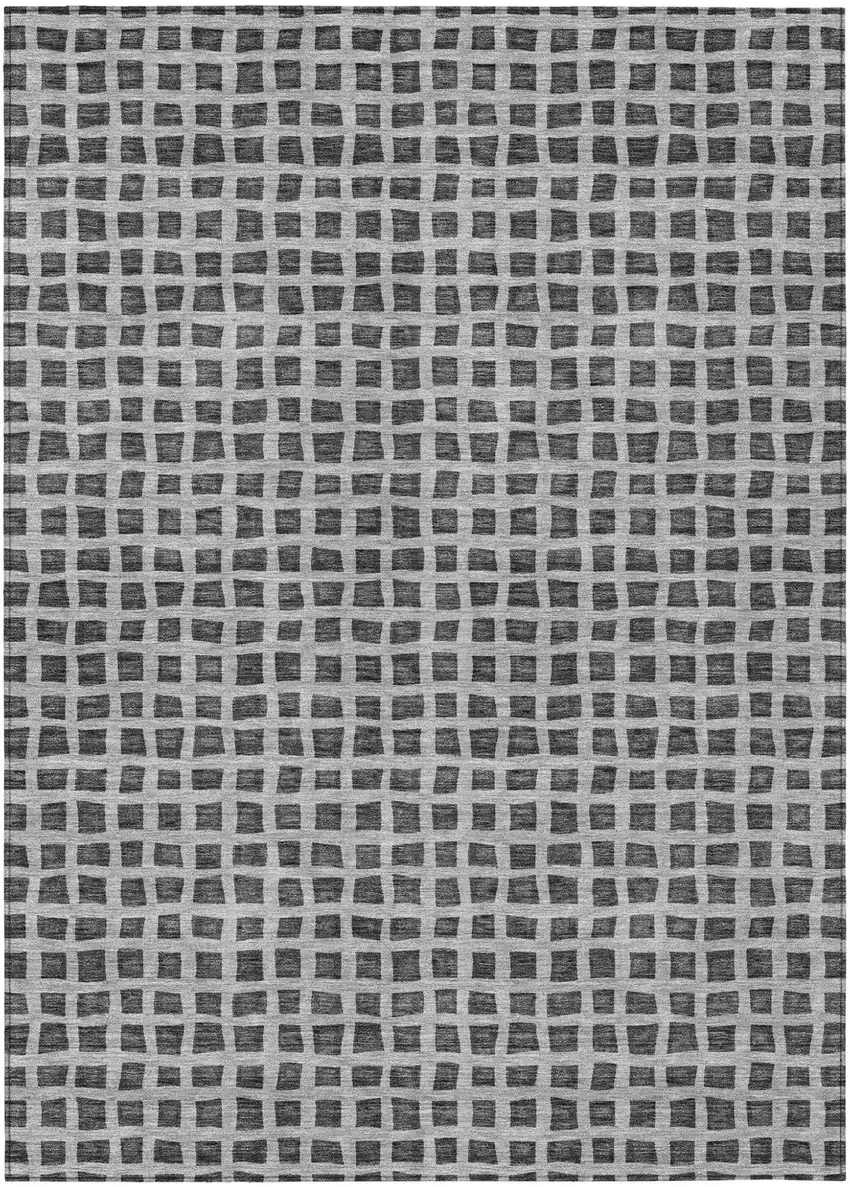 Graphite Gray And Silver Geometric Washable Indoor Outdoor Area Rug Photo 2