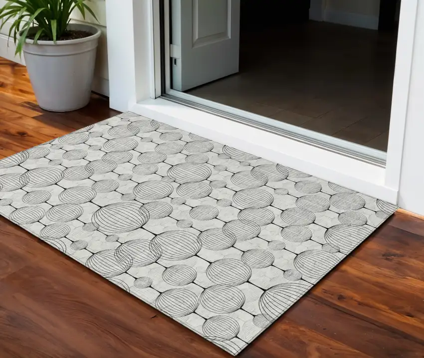 Graphite Gray And Silver Geometric Washable Indoor Outdoor Area Rug Photo 1