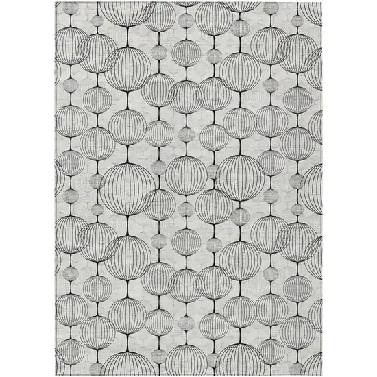 Graphite Gray And Silver Geometric Washable Indoor Outdoor Area Rug Photo 1