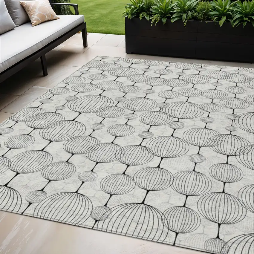 Graphite Gray And Silver Geometric Washable Indoor Outdoor Area Rug Photo 1