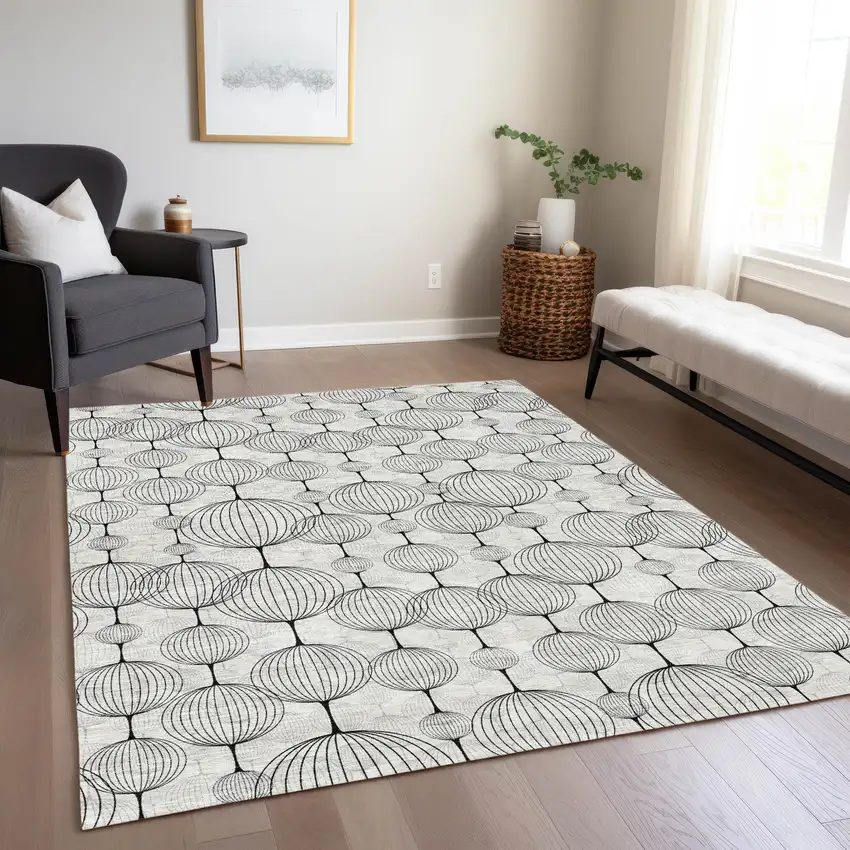 Graphite Gray And Silver Geometric Washable Indoor Outdoor Area Rug Photo 9