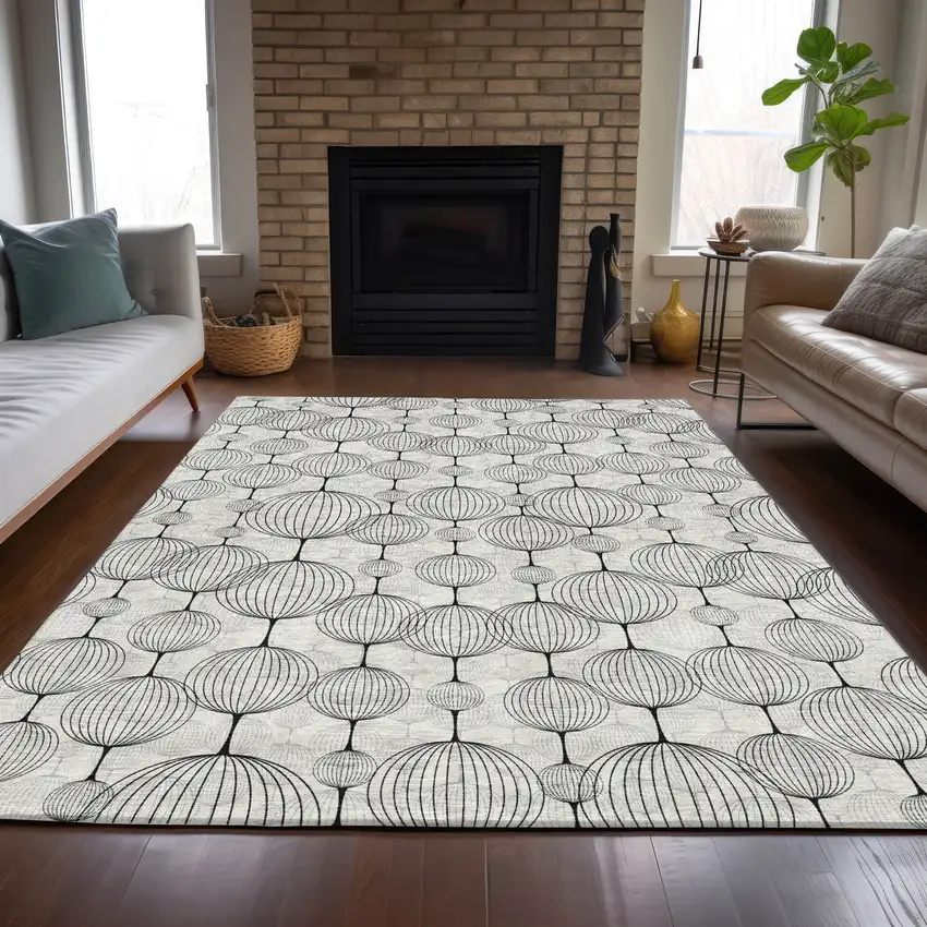 Graphite Gray And Silver Geometric Washable Indoor Outdoor Area Rug Photo 8