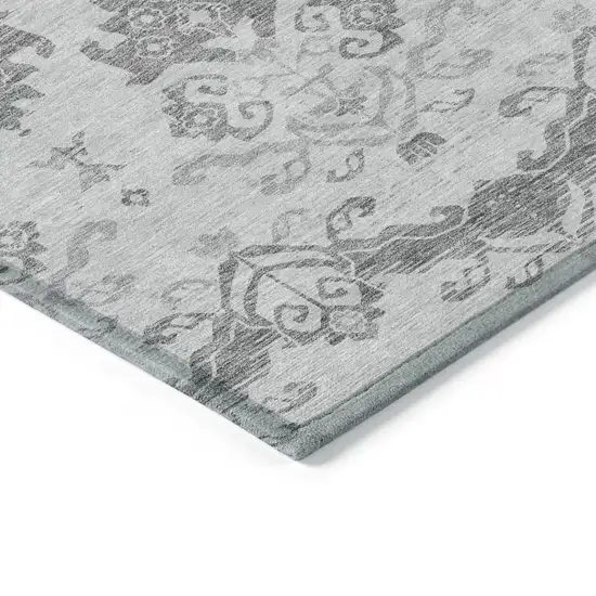 Graphite Gray And Silver Oriental Washable Indoor Outdoor Area Rug Photo 4