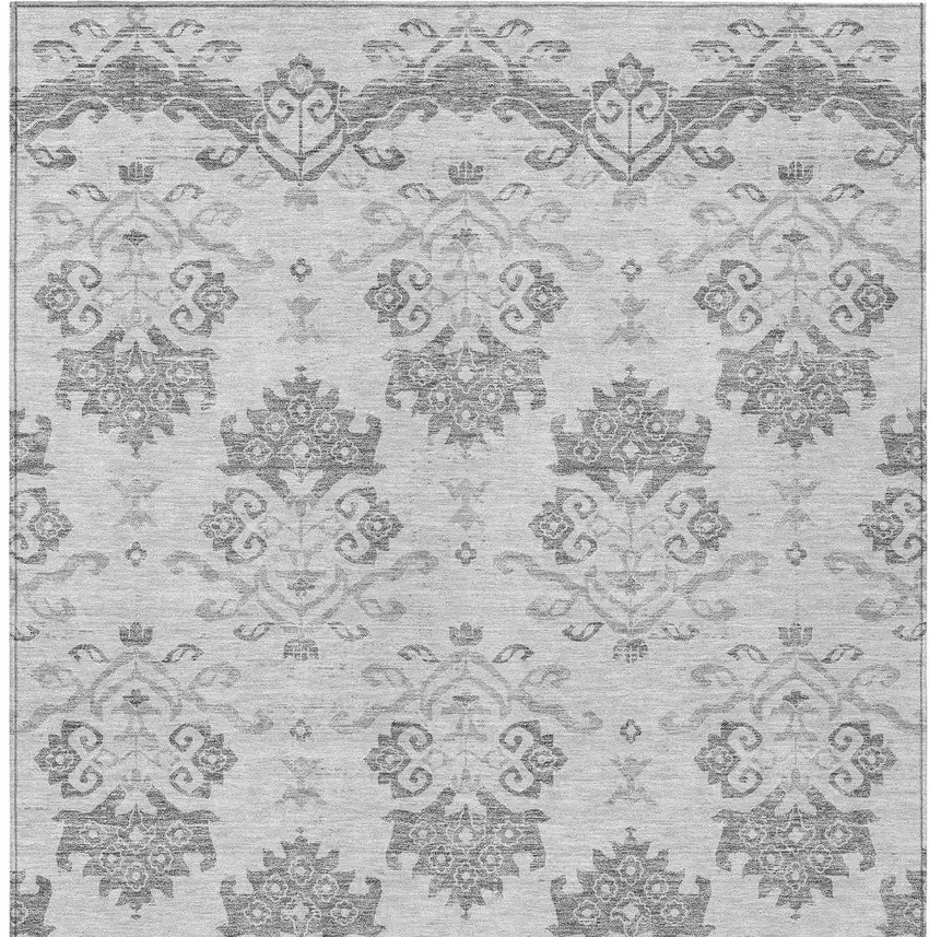 Graphite Gray And Silver Oriental Washable Indoor Outdoor Area Rug Photo 5