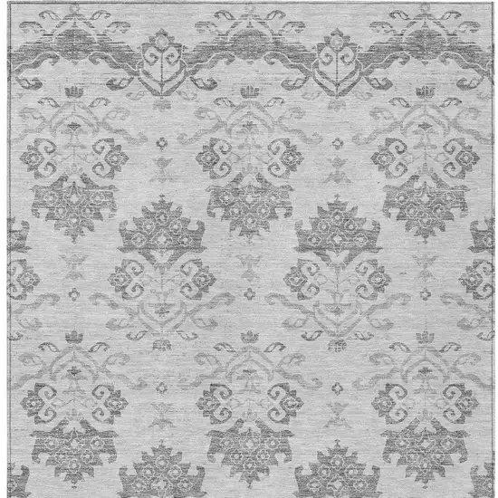 Graphite Gray And Silver Oriental Washable Indoor Outdoor Area Rug Photo 5