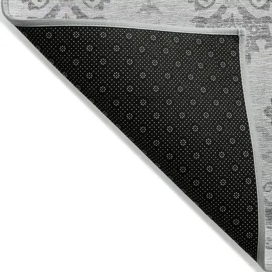 Graphite Gray And Silver Oriental Washable Indoor Outdoor Area Rug Photo 3