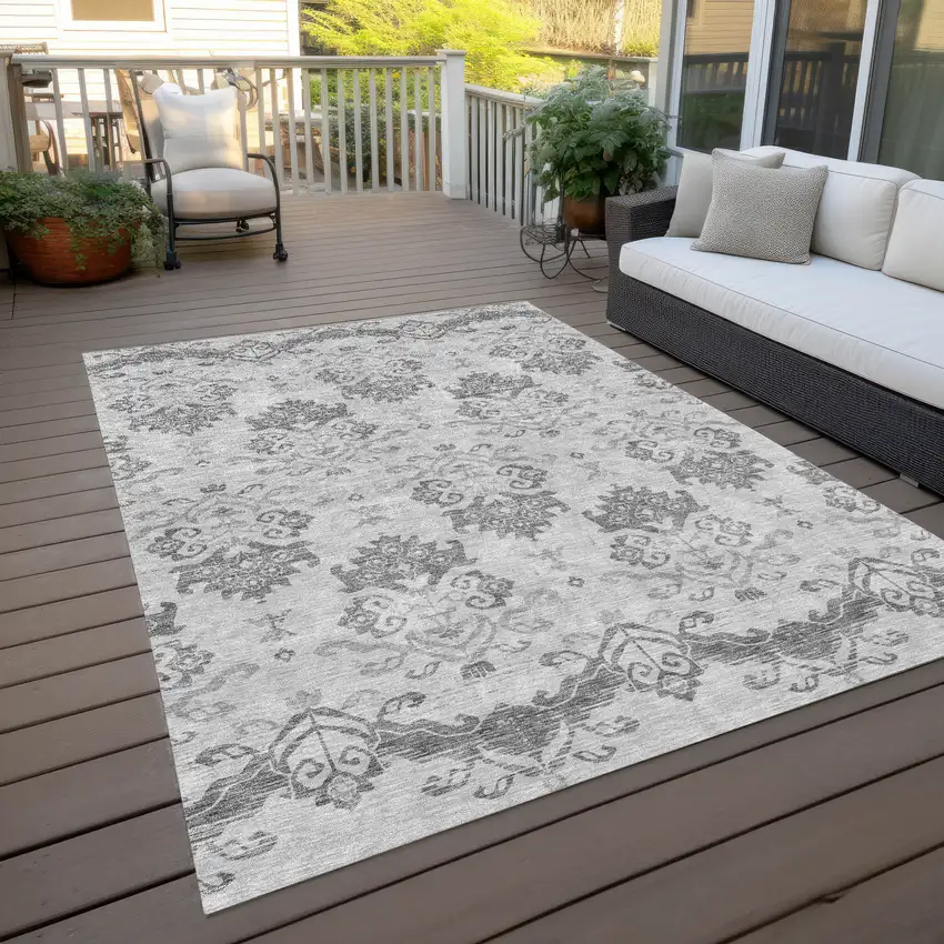 Graphite Gray And Silver Oriental Washable Indoor Outdoor Area Rug Photo 8