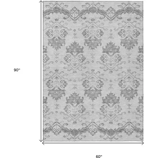 Graphite Gray And Silver Oriental Washable Indoor Outdoor Area Rug Photo 9