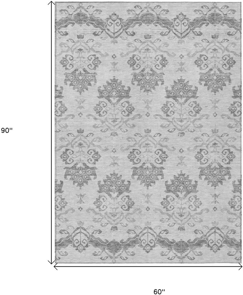 Graphite Gray And Silver Oriental Washable Indoor Outdoor Area Rug Photo 9