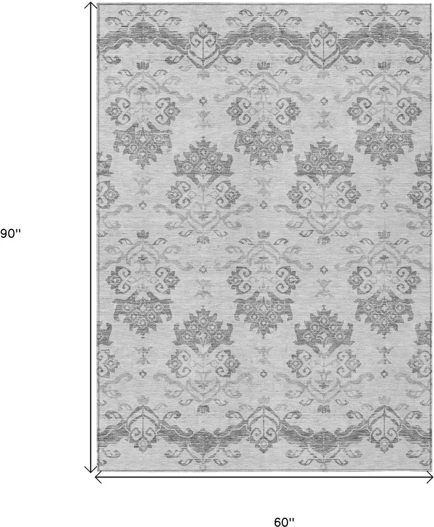 Graphite Gray And Silver Oriental Washable Indoor Outdoor Area Rug Photo 9