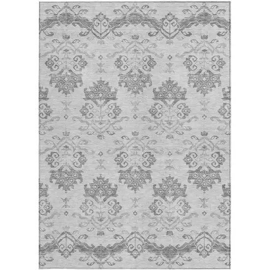 Graphite Gray And Silver Oriental Washable Indoor Outdoor Area Rug Photo 4