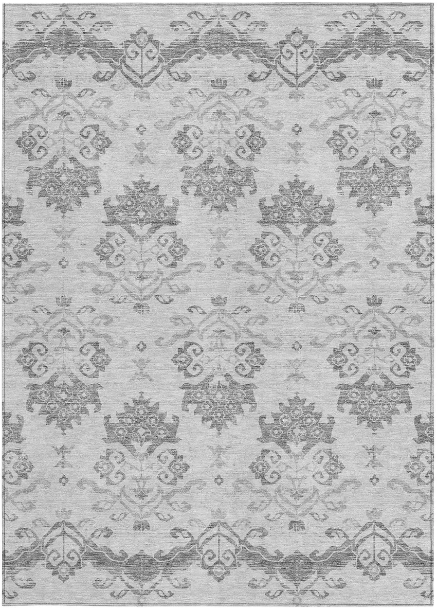Graphite Gray And Silver Oriental Washable Indoor Outdoor Area Rug Photo 4