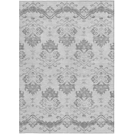 Graphite Gray And Silver Oriental Washable Indoor Outdoor Area Rug Photo 5