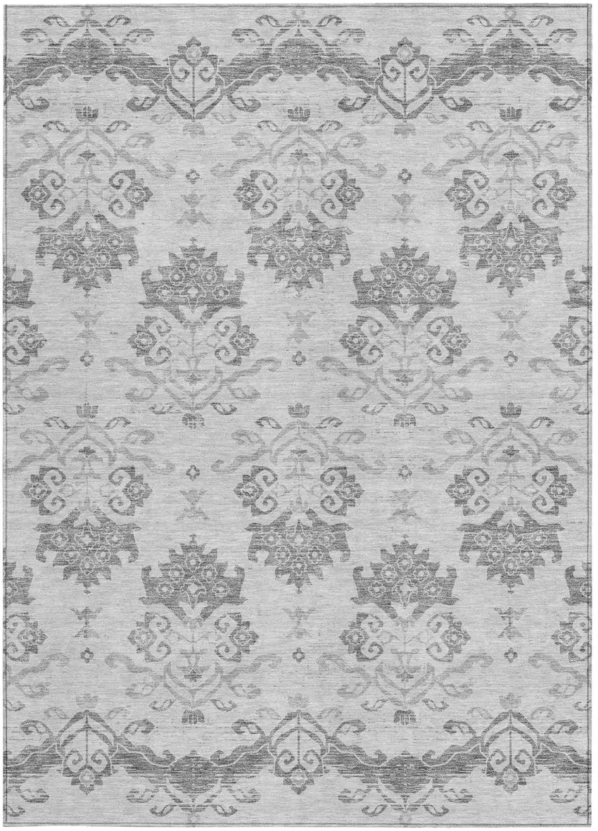 Graphite Gray And Silver Oriental Washable Indoor Outdoor Area Rug Photo 5