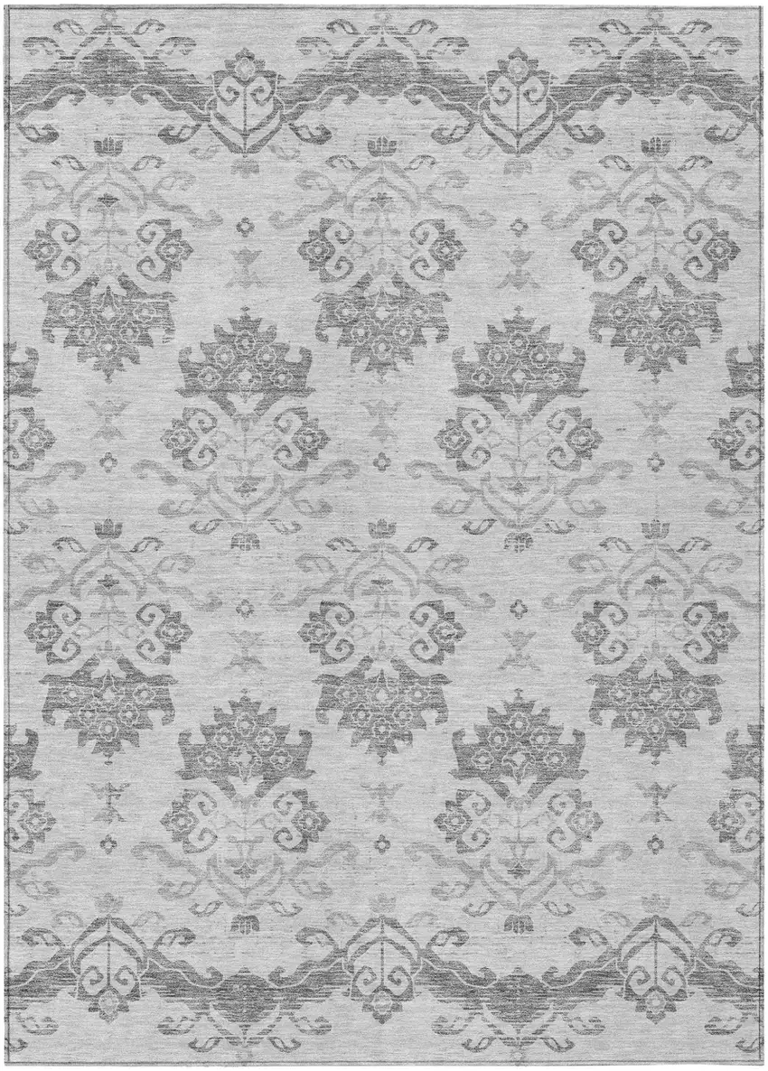 Graphite Gray And Silver Oriental Washable Indoor Outdoor Area Rug Photo 1