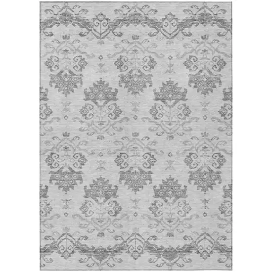 Graphite Gray And Silver Oriental Washable Indoor Outdoor Area Rug Photo 1