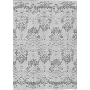 Photo of Graphite Gray And Silver Oriental Washable Indoor Outdoor Area Rug