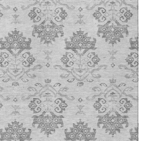 Graphite Gray And Silver Oriental Washable Indoor Outdoor Area Rug Photo 4