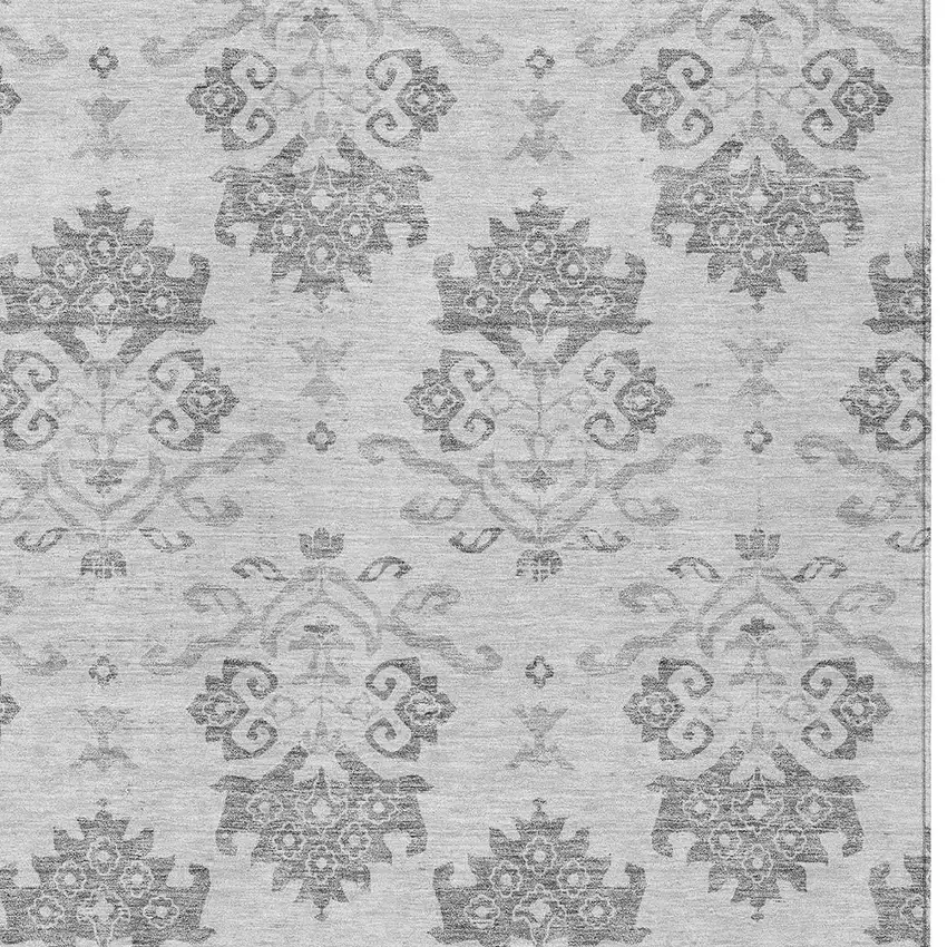 Graphite Gray And Silver Oriental Washable Indoor Outdoor Area Rug Photo 4