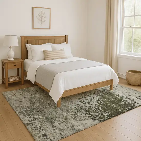 Graphite Green And Ivory Abstract Washable Area Rug With UV Protection Photo 6