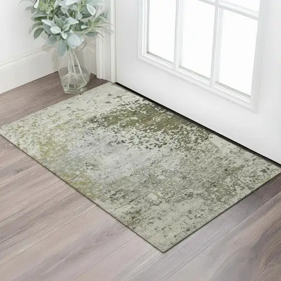 Graphite Green And Ivory Abstract Washable Area Rug With UV Protection Photo 2