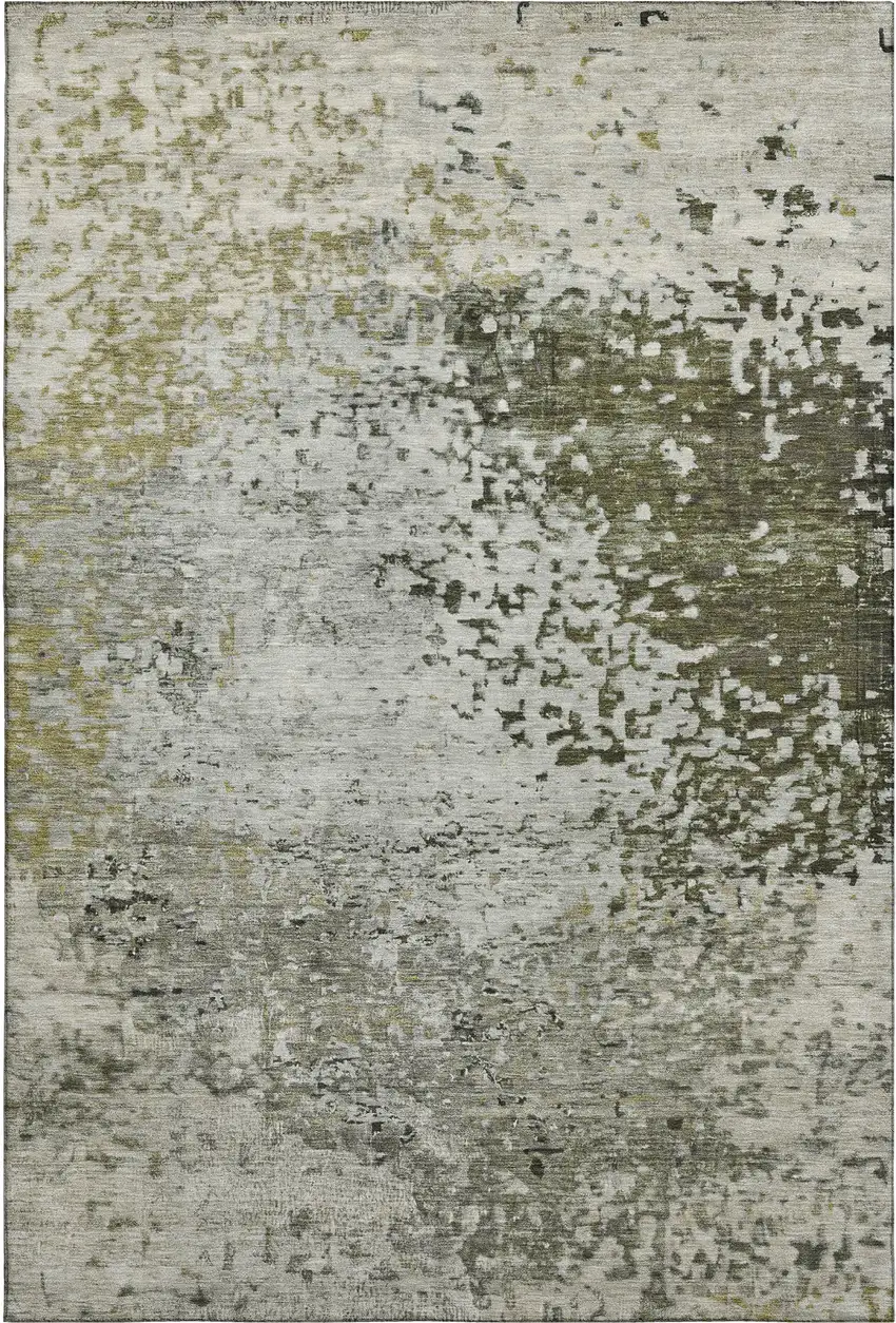 Graphite Green And Ivory Abstract Washable Area Rug With UV Protection Photo 1