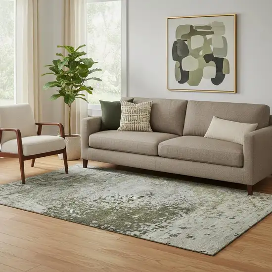 Graphite Green And Ivory Abstract Washable Area Rug With UV Protection Photo 2