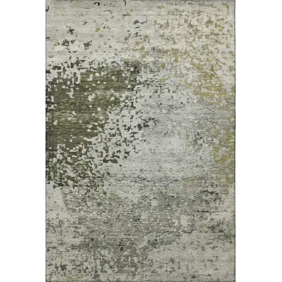 Graphite Green And Ivory Abstract Washable Area Rug With UV Protection Photo 3