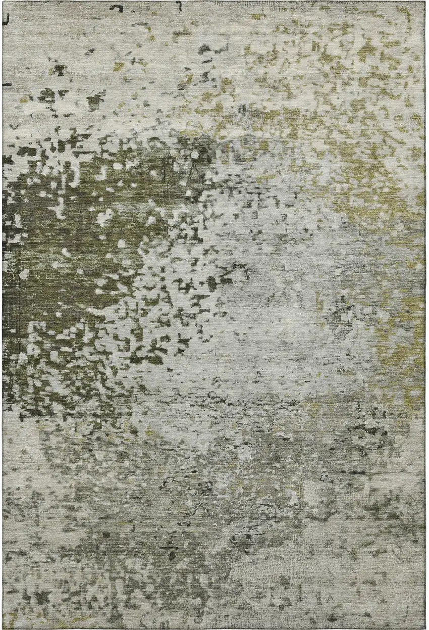 Graphite Green And Ivory Abstract Washable Area Rug With UV Protection Photo 3