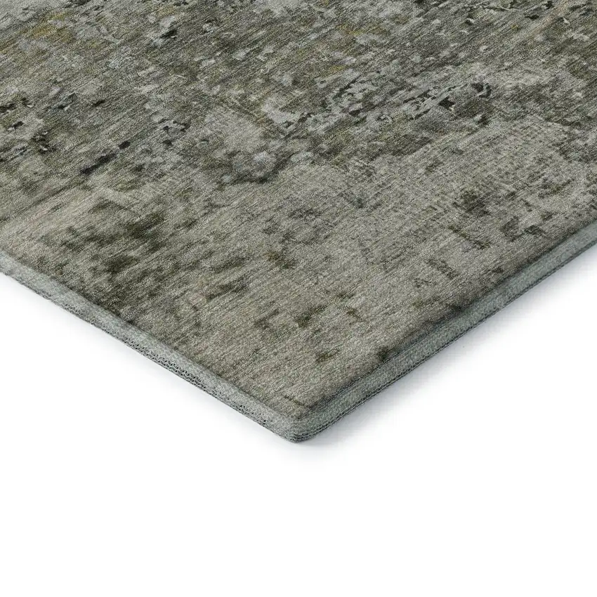 Graphite Green And Ivory Abstract Washable Area Rug With UV Protection Photo 7