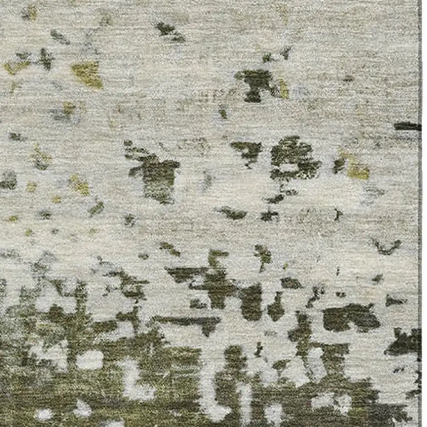 Graphite Green And Ivory Abstract Washable Area Rug With UV Protection Photo 2