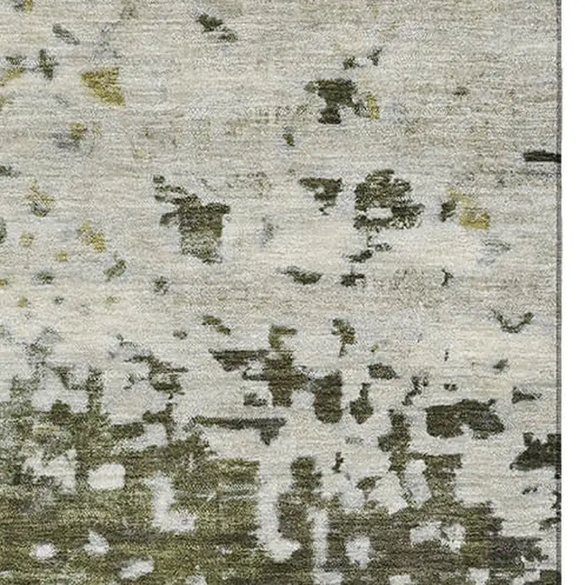 Graphite Green And Ivory Abstract Washable Area Rug With UV Protection Photo 2