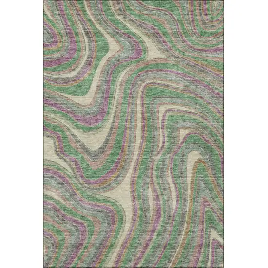 Graphite Green And Purple Marble Washable Area Rug With UV Protection Photo 4